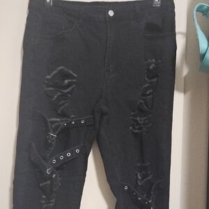 Distressed Black Women Jeans Plus Size